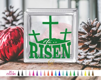 He is Risen 6" 8" Glass Block Decal DIY Christmas Christ Craft Decoration Stickers Holiday Jesus Cross Shadow Box Decor Vinyl Decals