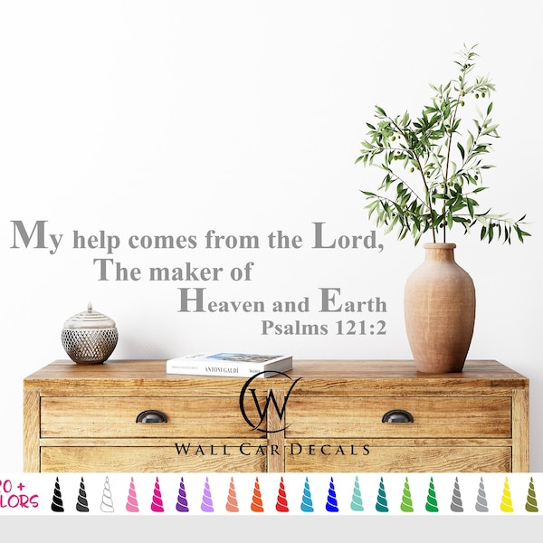 Psalm 121 Bible Verse Wall Decal, Maker of Heaven and Earth Christian Scripture Removable Art Decor, Bedroom Living Room Religious Sticker