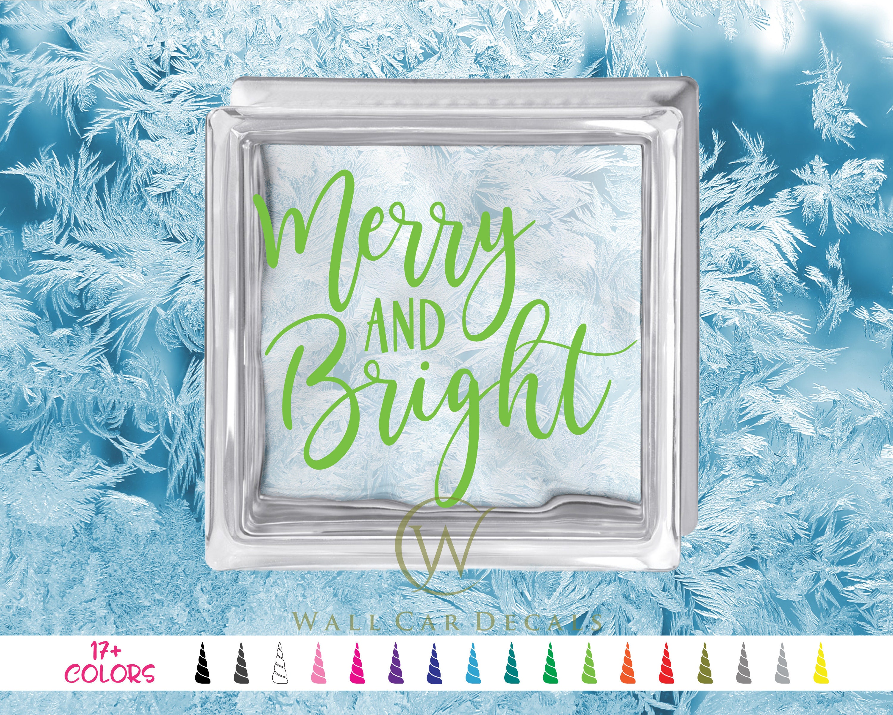 Merry Christmas Lights Vinyl Decal Sticker – Red Script For 8-inch Glass Blocks & More