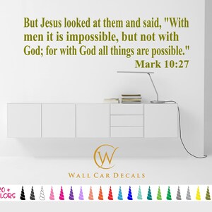 Mark 10 Wall Decal - Bible Verse Wall Decal - Spiritual Wall Décor - With God All Things Possible -- Scripture Decal - Religious Bible Text