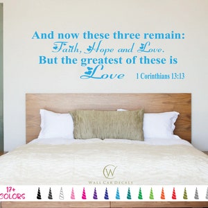 Corinthians 13 Vinyl Wall Decal Bedroom Sticker Christian Gift, Faith Hope and Love Living Room Wall Decal, Bible Wall Quote Decal
