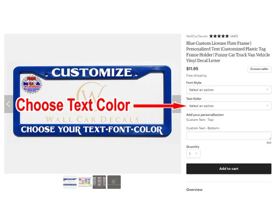 Custom Personalized License Plate Frame Your Text Vinyl Decal Auto Graphics