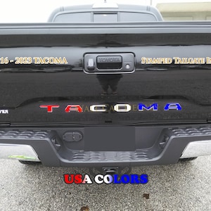 Stamped Tailgate Insert Red White Blue Letter Vinyl Decals for 2016 17 18 2019 2020 2021 Toyota Tacoma Truck USA Lettering Accessories Flag