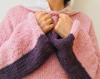 Hand knit sweater beginner knitting - instant download sweater pattern plus size knit, gift for her pullover knitting pattern - easy pattern