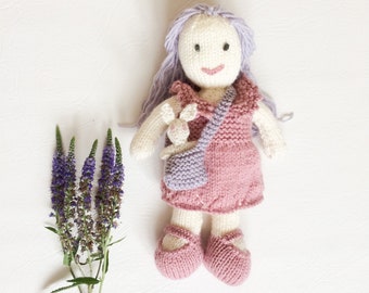 Rag doll pattern, doll in a dress, knitted doll pattern, new baby gift, DIY, girl birthday gift, instant download