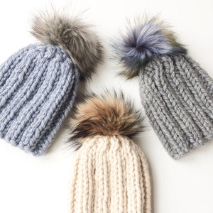Chunky Pom Pom Hat Knitting Pattern: Bulky Women's Beanie (PDF)