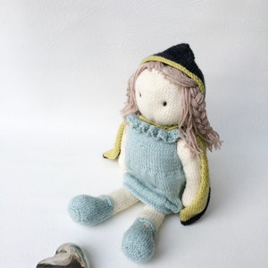 Knitted doll pattern, knitting pattern, softies, hooded doll, gift for girl, do it yourself, knit toy pattern, nursery decor