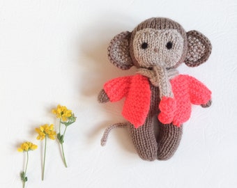 Amigurumi mini monkey pattern, knitted monkey, knitted doll pattern, baby shower gift, knitting pattern, softies, knit toy pattern