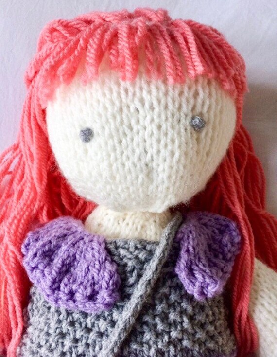 Hand knitted giant rag doll with hair handmade plush doll Etsy