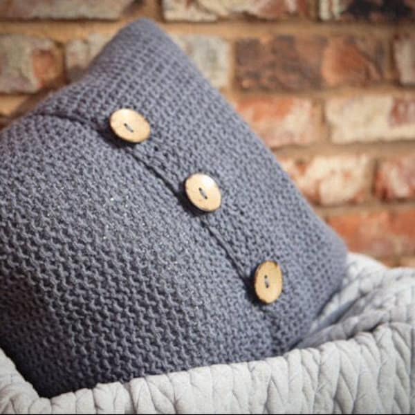 Throw pillow pattern, giant grey knitted cushion, DIY knit chunky pillow, home decor pattern for house warming gift