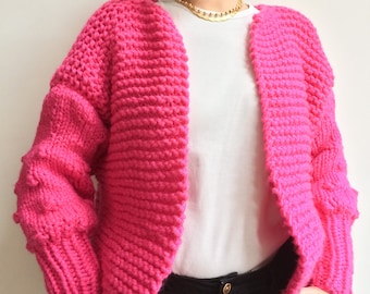 Hand Knitted Bobble Sleeve Cardigan Pattern: Super Chunky Yarn (PDF Pattern)