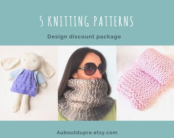 Printable discount package Knitting patterns, discount pattern for 5 patterns, PDF how to sale for book of patterns