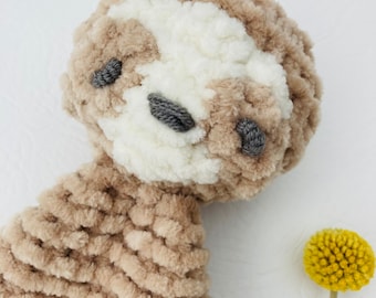 Sloth animal softies knitting pattern gifts for kids, baby comfort blanket for baby shower gift, kids softies baby sloth toy do it yourself