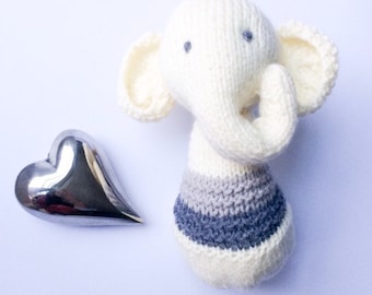 Elephant knitting pattern, baby rattle, baby shower gift, do it yourself, PDF
