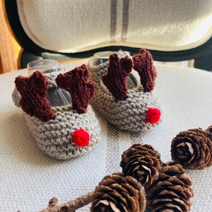 Knitted Reindeer Baby Booties Pattern: First Christmas Shoes (PDF Download)