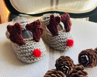 Baby Christmas booties pattern, instant download reindeer booties, PDF first Christmas shoes pattern, knitted handmade easy pattern