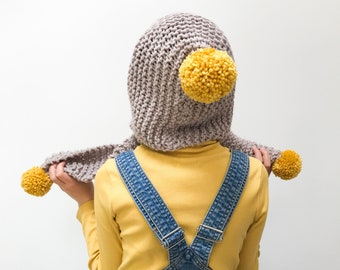 Knitted Kids Hooded Scarf Pattern: Chunky Yarn, Beginner Knit (PDF)