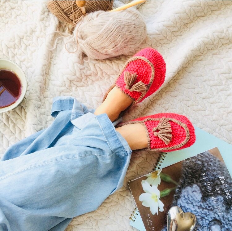 Knitted moccasin online slippers