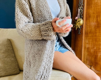 Long cardigan knitting pattern | Oversized chunky knit cardigan | PDF knitting pattern |  Beginner to intermediate