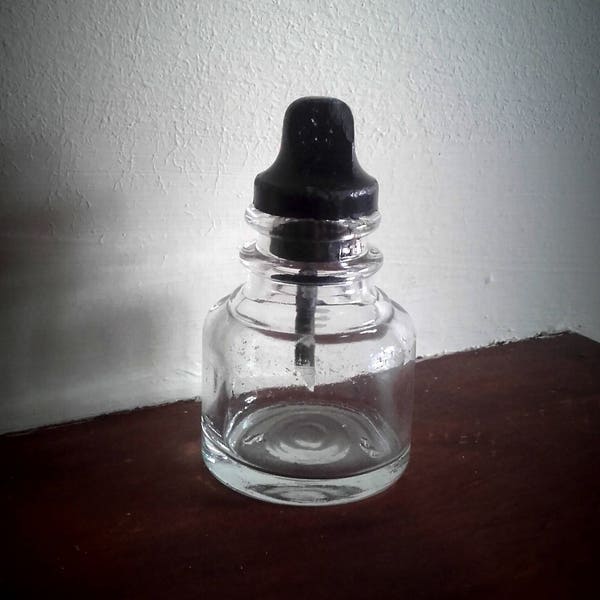 Vintage glass Ink Bottle with dropper lid