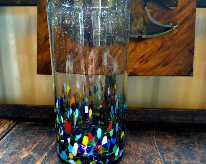 Vintage Murano Style Confetti Glass Cylinder Vase Etsy