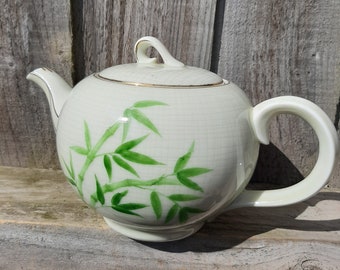 Vintage mid century Nagoya Japan fine china Teapot with green bamboo design
