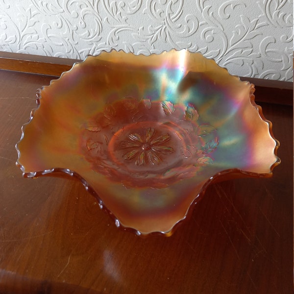 Vintage 50's Carnival glass bowl tonos del arco iris naranja Sunset