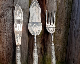 Vintage German 800 Silver Plated Fish Serving Set, Silver Plated Cutlery Set,800 Silver Plated Flatware Set, UK Seller