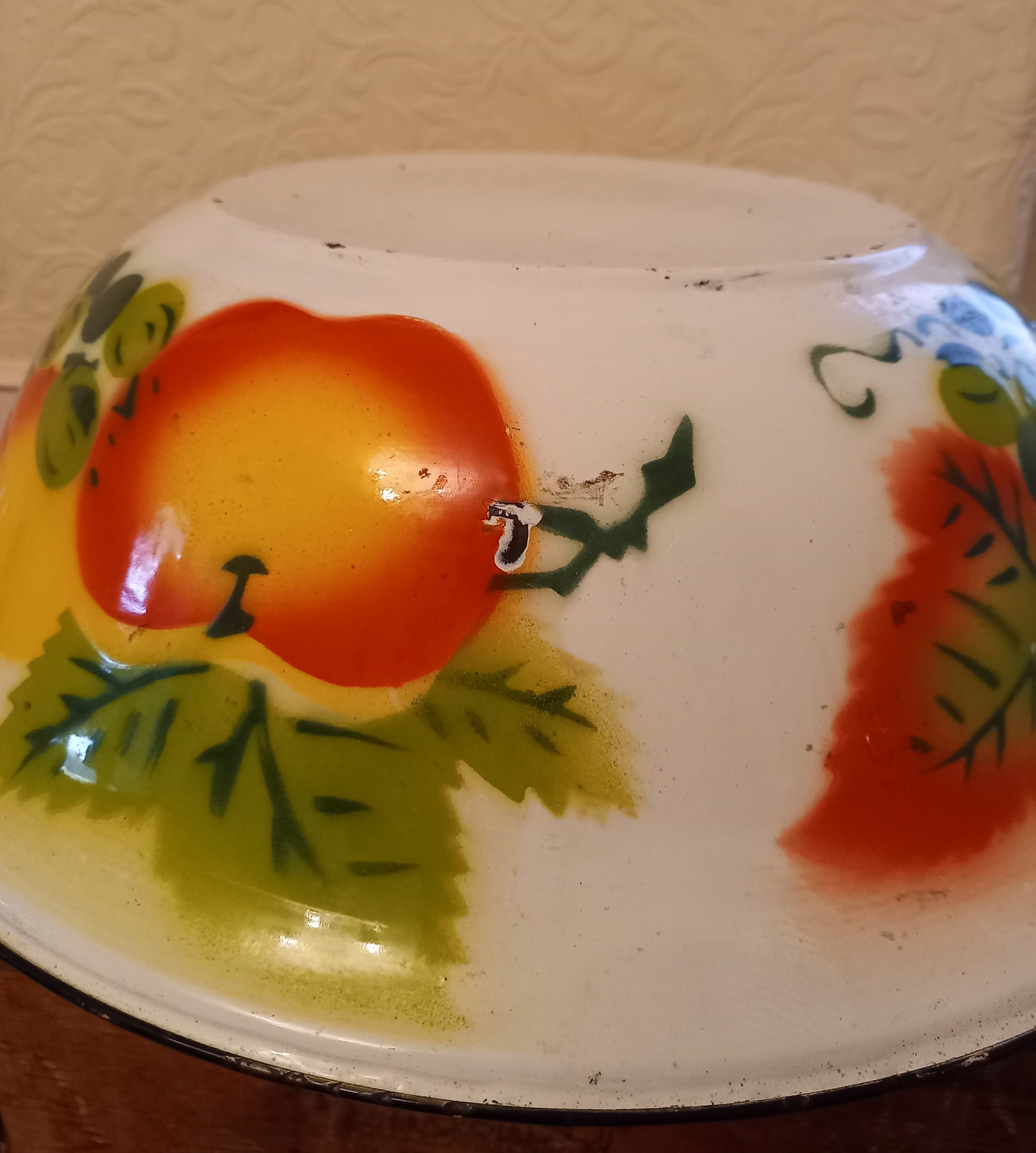 Vintage Mid-century 40's Japanese Large Enamelware Fruit Bowl - Etsy
