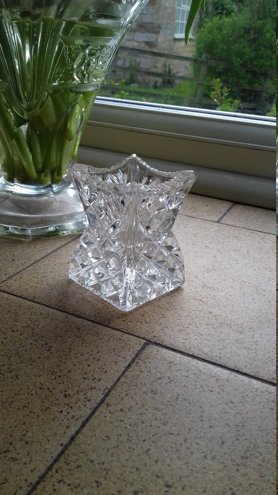 Vintage Cut Glass Hourglass Shaped Posy Vase Toothpuck Holder Etsy