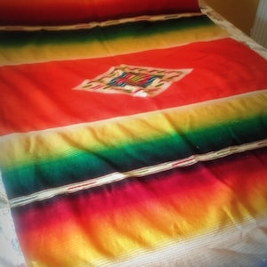 Vintage 40's authentic Mexican Large colourful Wool Saltillo Sarape Blanket