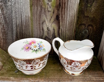 Vintage Shelley gold floral cream sugar set