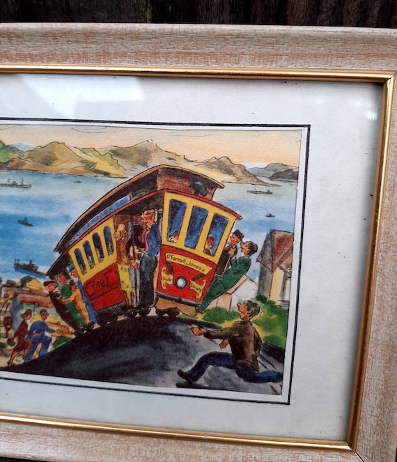 Vintage 1950's Ted Lewy San Francisco Hyde street cable car framed