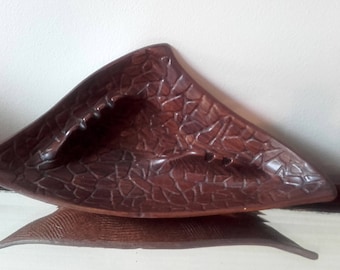 Mid Century 50's Modern Brown Abstract Tiki style Ashtray Dish