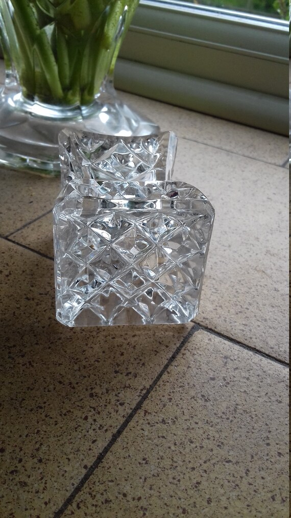 Vintage Cut Glass Hourglass Shaped Posy Vase Toothpuck Holder Etsy