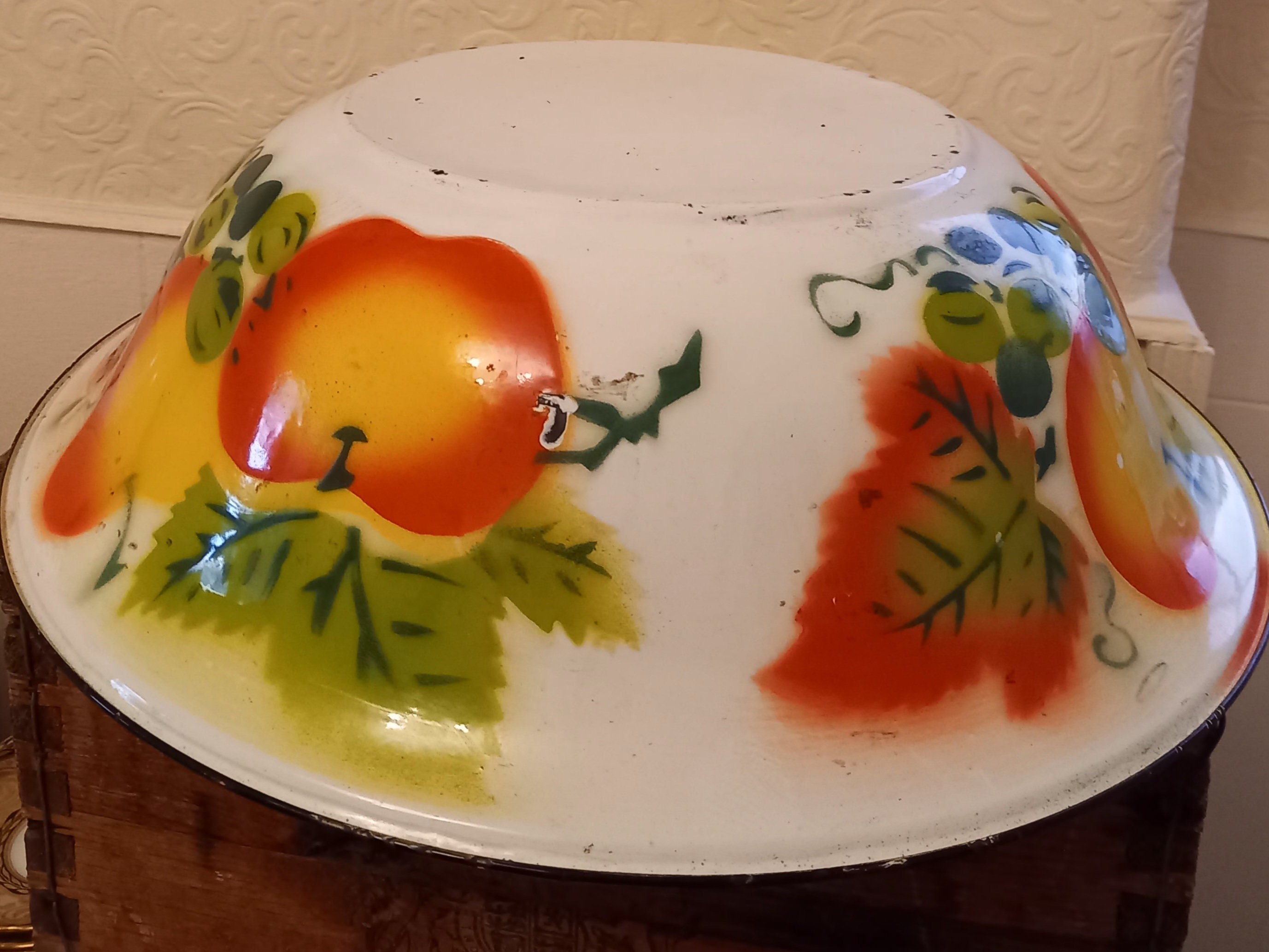 希少BIG！50sアメリカンアンティーク　果物柄ホーローボウルミッドセンチュリー 希少BIG！50sアメリカンアンティーク 果物柄ホーローボウル