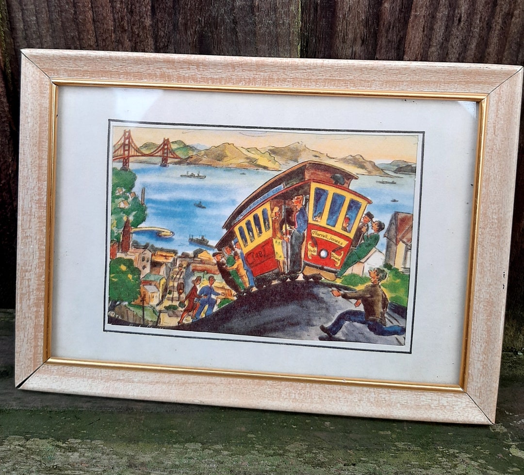 Vintage 1950's Ted Lewy San Francisco Hyde street cable car framed