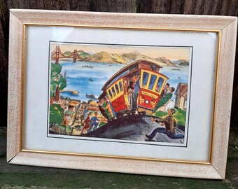 Vintage 1950's Ted Lewy San Francisco Hyde street cable car framed