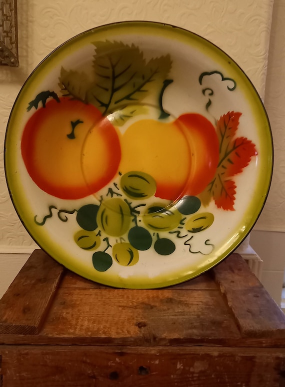 Vintage Mid-century 40's Japanese Large Enamelware Fruit Bowl - Etsy