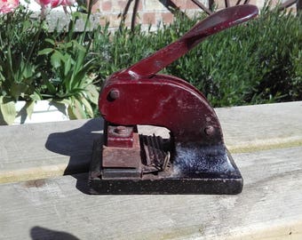 Vintage cast iron embossing machine, Paper Embossing Stamp, Office stamp, Letter stamp, Maroon Red Imp-Press Stamp