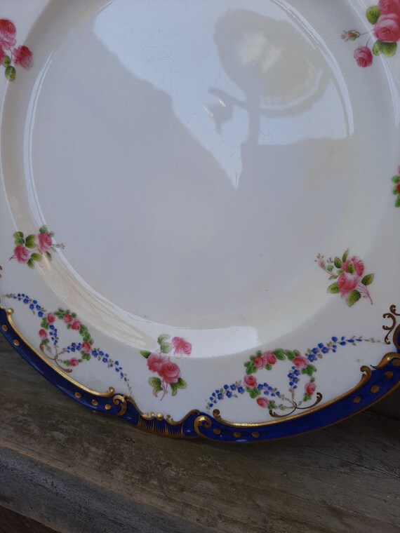 Antique Phillips Minton pink Roses and floral garland dinner plate
