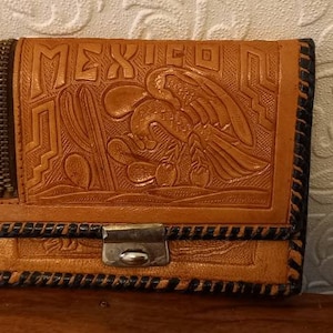 Vintage mexikanische schnürte punzierte Lederandenken Portemonnaie Münze Geldbörse
