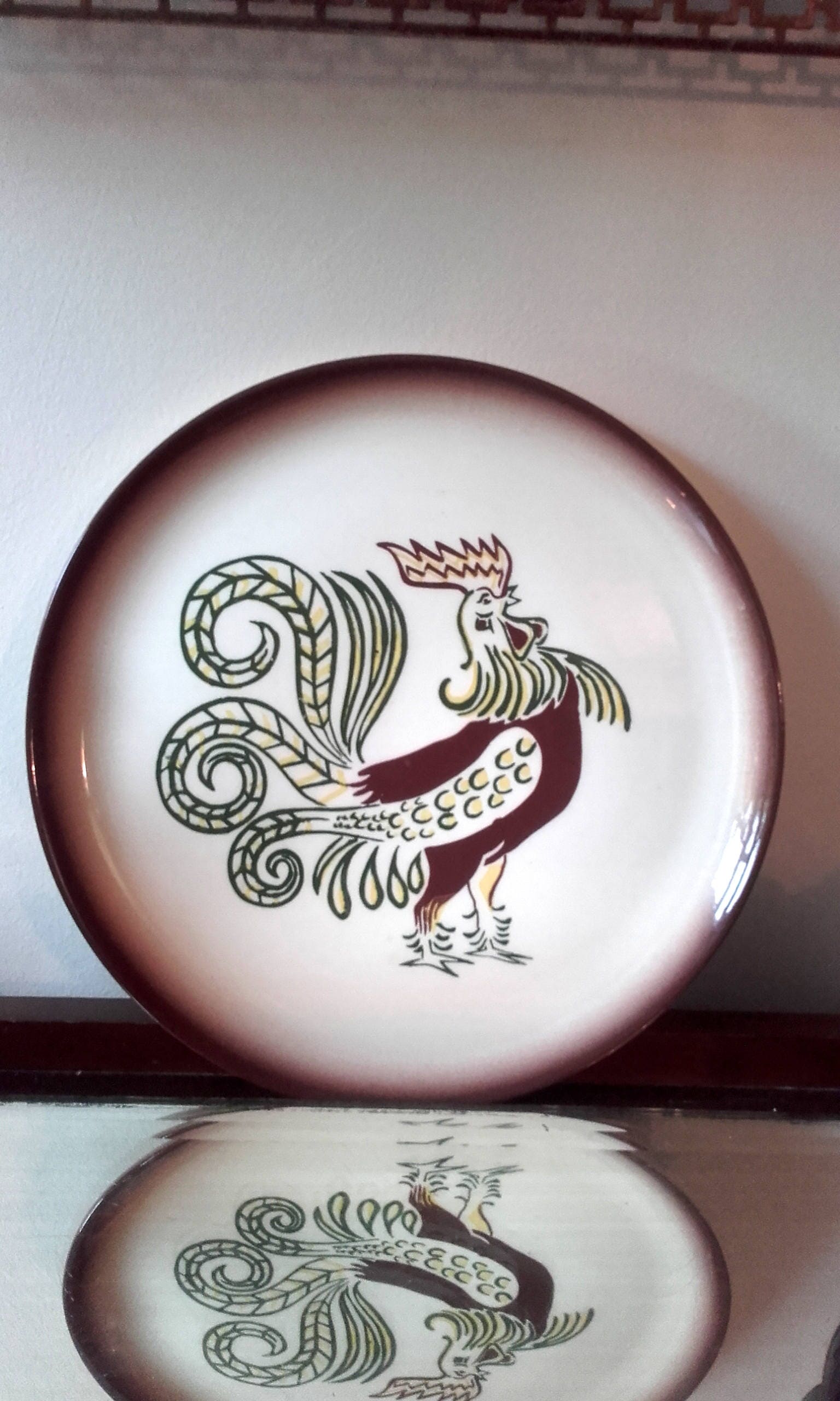 Vintage Mid Century 50's Brock ceramic Rooster Plate Farmhouse chic