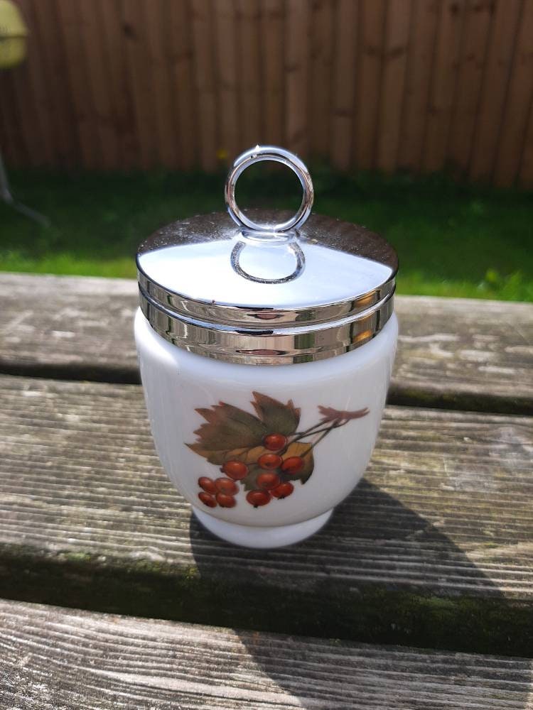 Royal Worcester Porcelain Small Egg Coddler Peach and Berries 2.5
