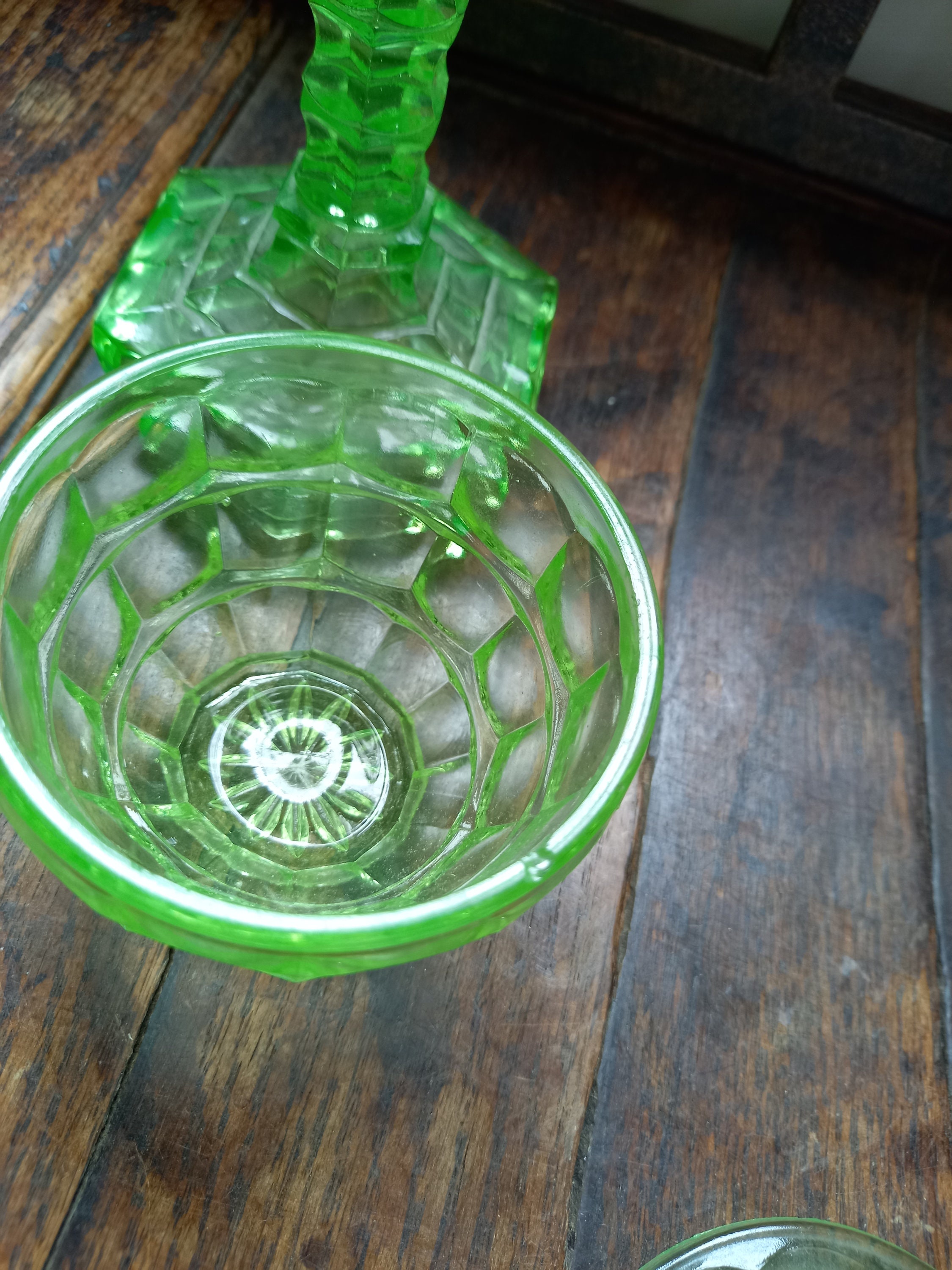 Vintage 30's Art Deco Green glass vanity set Etsy