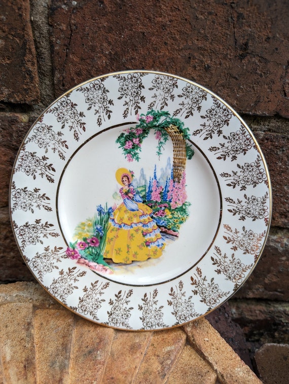 英国アンティーク AYNSLEYケーキ皿 Vintage English Aynsley Cottage Decor Crinoline Lady in the Garden