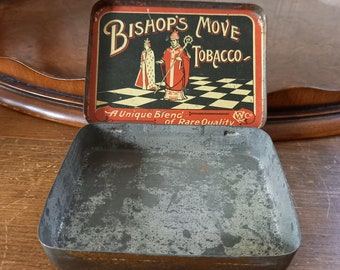bishops move tobacco Antique 1920's Bishops Move tobacco tin