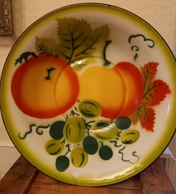 Vintage Mid-century 40's Japanese Large Enamelware Fruit Bowl - Etsy