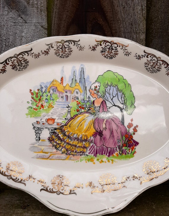 Vintage Grindley Cream Petal Oval Crinoline Lady Plate Platter - Etsy