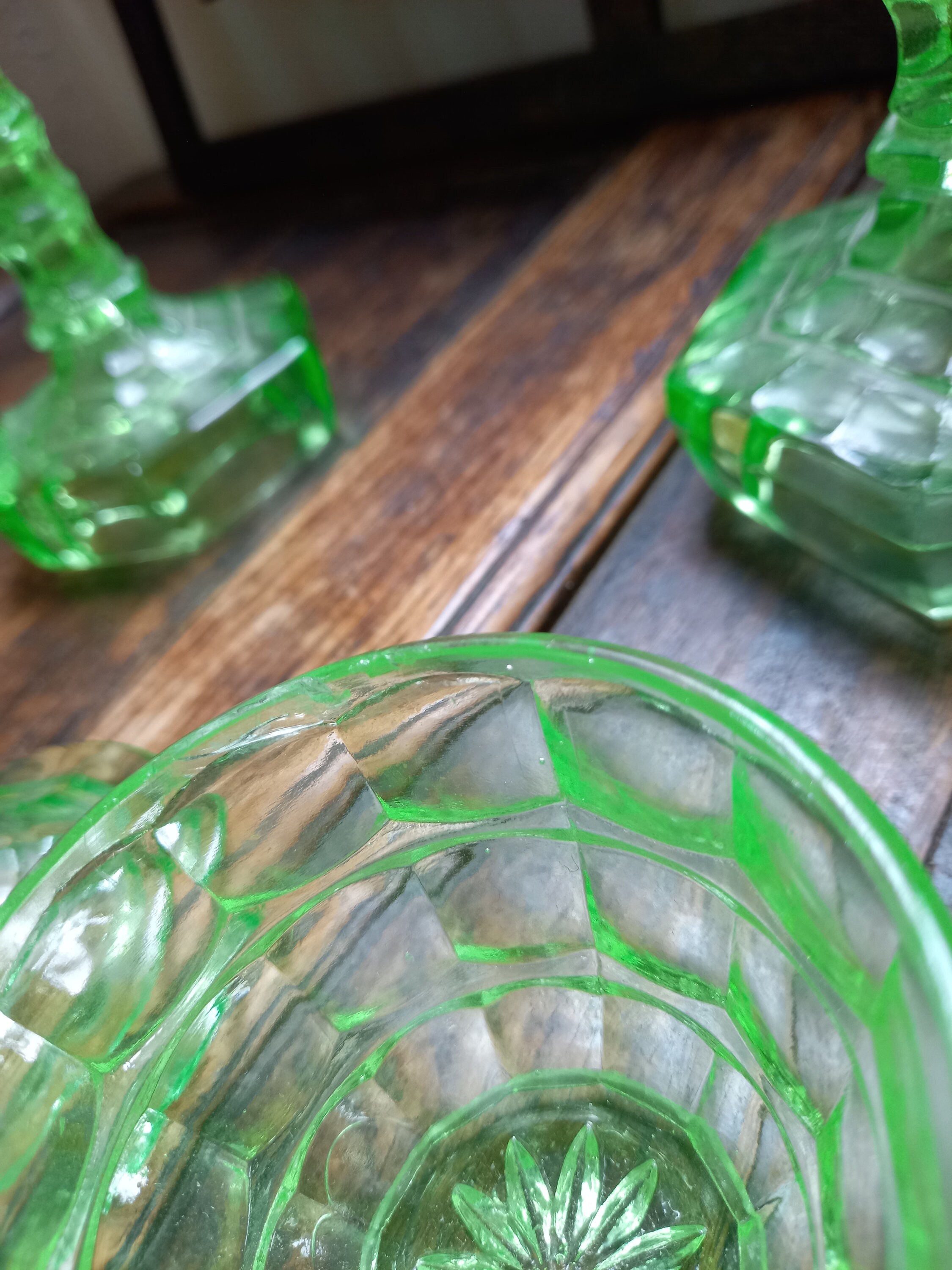 Vintage 30's Art Deco Green glass vanity set Etsy